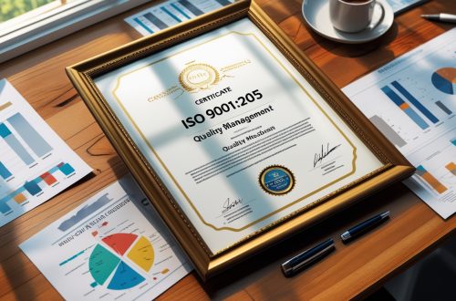 Сертификат ISO 9001:2015 на фоне деловой документации
